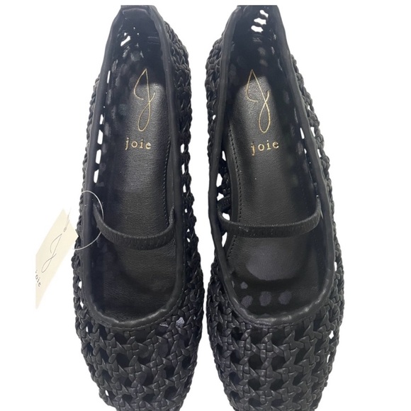 NEW $228 Joie Women's Black Woven breaded Flats with strap Mary Jane size 7.5 - Picture 2 of 9